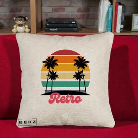 Perna Decorativa Retro Sunset Palmieri, 40x40 cm, Bej Canapea, Husa Detasabila, Perna Inclusa, BEKZ®