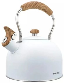 Ceainic cu fluier Kinghoff KH 1860, 2.5 l, Inductie, Maner din lemn, Alb