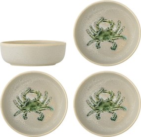 Set 4 boluri din ceramică cu crab verde în relief, D14,5×H5 cm, „Hadden"