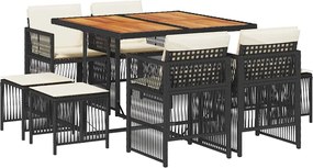 vidaXL Set mobilier de grădină cu perne, 9 piese, negru, poliratan