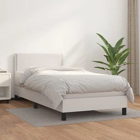 3141048 vidaXL Pat box spring cu saltea, alb, 100x200 cm, piele ecologică