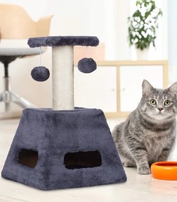 Stalp de zgariat pentru pisici cu trunchi de sisal si jucarii Turn mic Gri 27 x 27 x 42 cm