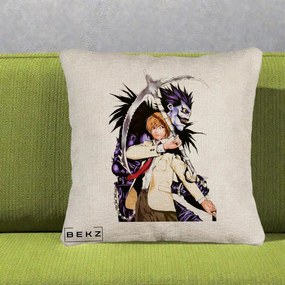 Perna Personalizata Death Note Light si Ryuk Duo, 40x40 cm, Bej Canapea, Husa Detasabila, Perna Inclusa, BEKZ®