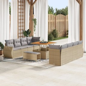 vidaXL Set de canapele de grădină cu 11 piese și perne bej, din rattan rezistent și lemn de acacia.