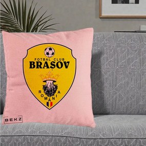 Perna Personalizata FC Brasov Fotbal Romania, 40x40 cm, Roz, Husa Detasabila, Perna Inclusa, BEKZ®