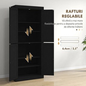 HOMCOM Dulap Înalt de Bucătărie cu 6 Rafturi și 2 Uși, Dulap cu Rafturi Reglabile din Lemn, 76x40,5x184 cm, Alb | Aosom Romania