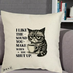 Perna Decorativa I Like the Sound You Make Pisica, 40x40 cm, Ecru, Husa Detasabila, Perna Inclusa, BEKZ®
