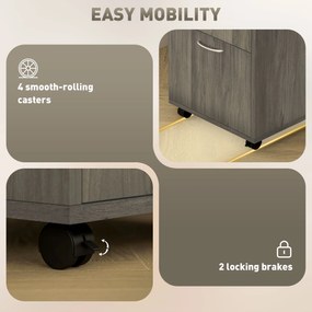 HOMCOM Dulap de Birou cu 4 Roți, Raft Deschis și 2 Sertare, Mobilier de Birou din Lemn și Metal, 40x35x60 cm, Maro | Aosom Romania