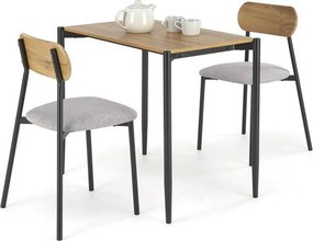 Set masa cu 2 scaune NANDO, stejar/negru, PAL/metal/stofa clasica