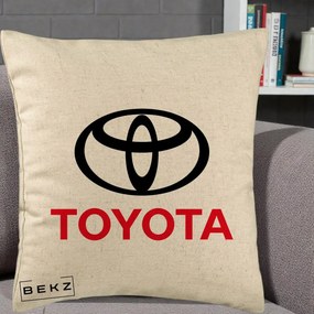 Perna Personalizata cu emblema Toyota, 40x40 cm, Bej, Husa Detasabila, Perna Inclusa, BEKZ®