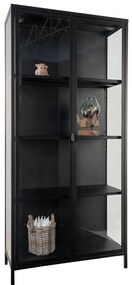 Vitrină Brisbane, 2 uși din sticlă, oțel, negru 80x35x175 cm