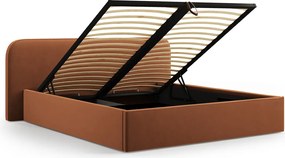 Pat tapitat cu somiera rabatabila si lada depozitare, 180x200 cm, Micadoni Home, Elizabeth-261, catifea, teracota