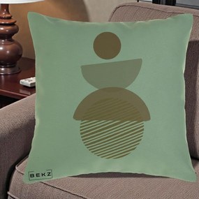 Perna Decorativa Geometric Boho Forme Terracotta, 40x40 cm, Verde, Husa Detasabila, Perna Inclusa, BEKZ®