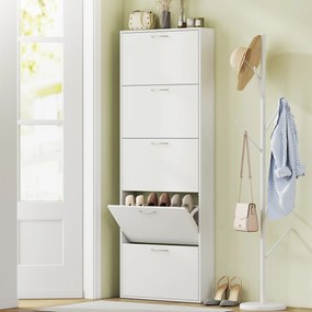 HOMCOM Dulap pentru Pantofi Subțire cu 5 Uși 65x17x180,5 cm în Lemn Alb | Aosom Romania