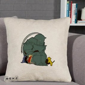 Perna Personalizata Fullmetal Alchemist Alphonse cu Pisici, 40x40 cm, Bej Canapea, Husa Detasabila, Perna Inclusa, BEKZ®