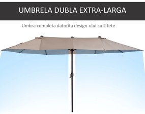 Umbrela Dubla Outsunny pentru Gradina, Suprafata Acoperita: 4.6m Cafea | Aosom Romania