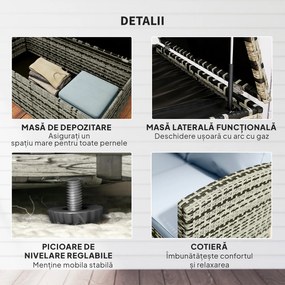 Outsunny Set de mobilier de gradina din ratan de 6 piese, canapea si 2 fotolii tapitate pentru 7 persoane, bej | Aosom Romania