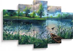 Tablou- Pictură în ulei, seară de vară lângă lac (150x105 cm)