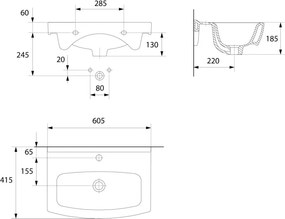 Set dulap baie 2 usi cu lavoar Cersanit Olivia 60, nuc, montat Nuc