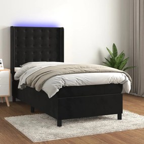 3139771 vidaXL Pat continental cu saltea și LED, negru, 80x200 cm, catifea