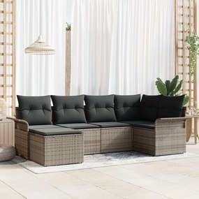 vidaXL Set de canapele pentru grădină cu pernă 6 pcs Gri Rattan poli
