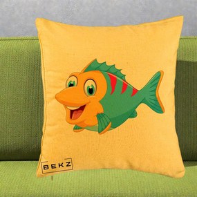 Perna Decorativa Peste Vesel Cartoon, 40x40 cm, Galben, Husa Detasabila, Perna Inclusa, BEKZ®