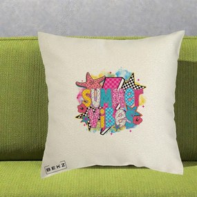 Perna Decorativa Summer Vibes Colorata, 40x40 cm, Ecru, Husa Detasabila, Perna Inclusa, BEKZ®