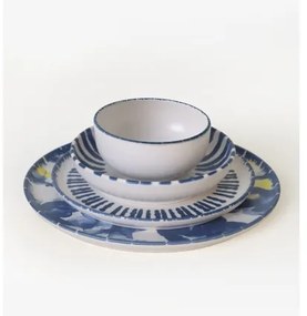 Set veselă 24 piese, alb/albastru, din ceramică stoneware