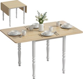 HOMCOM Masă pliabilă pentru 4 până la 6 persoane 74-134 cm, masă de bucătărie cu 2 abătătoare, picioare din oțel, lemn natural | Aosom Romania