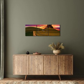 Tablou cu câmp și cerul colorat (cu ceas) (90x30 cm)