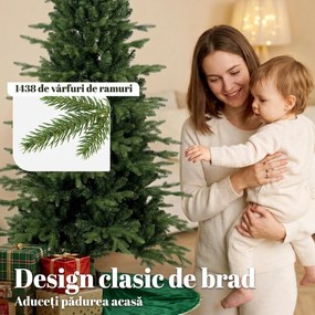 HOMCOM Brad de Crăciun artificial 180 cm cu bază pliabilă din lemn, deschidere automată, verde | Aosom Romania