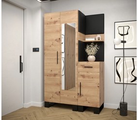 Set mobilier pentru hol Amanda 16 (Stejar artisan + piele ecologică Negru). 1086000