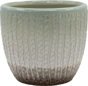 Ghiveci verde din portelan, cu model, H13/D14 cm , Fayence