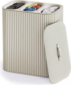 Coș de rufe Joseph Joseph Tota Trio Luxe 5000008, 90 l, 3 compartimente, mânere de transport, bambus, ecru