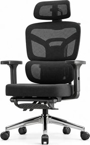 NEXORA CONFORT – Scaun ergonomic, suport lombar 3D adaptiv, tetieră 4D, cotiere 3D, șezut glisant, recliner 135°, suport pentru picioare, bază metalică, Mesh, Negru