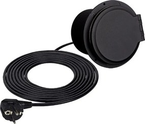 Priză încorporabilă în blat Sambo Box Design Light, încărcător wireless, 1 priză Schuko, USB A + C, negru, D:78 mm Plastic, Negru, D:78 mm