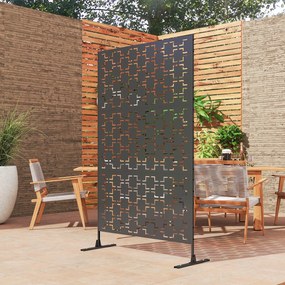 Outsunny Panou paravan decorativ de exterior cu model geometric decupat din metal - 122 x 45 x 198 cm, negru | Aosom Romania