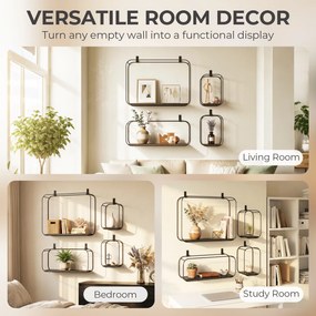 HOMCOM Rafturi Flotante Geometrice pentru Living, Set de 4 Piese, Negru | Aosom Romania