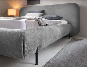 Pat matrimonial gri tapițat cu spațiu de depozitare cu somieră 140x200 cm Pointt – ELTAP