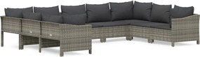 vidaXL Set mobilier de grădină cu perne, 9 piese, gri, poliratan