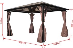 Pavilion cu perdea, maro, aluminiu, 400 x 300 cm Maro, 400 x 300 cm