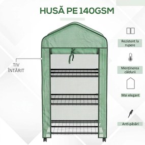 Outsunny Mini sera pe 3 nivele cu acoperis PE intarit si roti, Sera portabila pentru interior si exterior cu usa care poate fi rulata | Aosom Romania