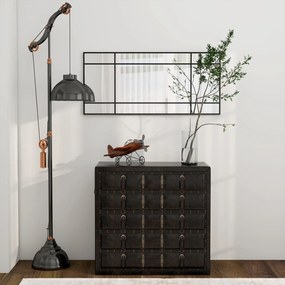 HOMCOM Oglindă de Perete Stil Fereastră Montaj Vertical Orizontal 110x50cm Negru | Aosom Romania