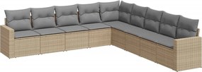 vidaXL Set canapele de grădină, 9 piese, cu perne, bej, poliratan