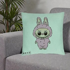 Perna Personalizata Labubu Mov Pastel, 40x40 cm, Verde Menta, Husa Detasabila, Perna Inclusa, BEKZ®