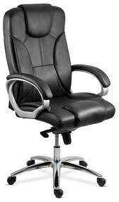 Scaun directorial negru OFF 5860 din piele naturala, reglabil, cu baza metalica