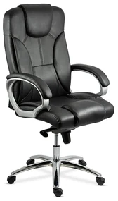 Scaun directorial negru OFF 5860 din piele naturala, reglabil, cu baza metalica
