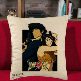 Perna Personalizata Cowboy Bebop Spike si Faye Poster, 40x40 cm, Bej, Husa Detasabila, Perna Inclusa, BEKZ®