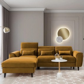 Colțar galben extensibil/cu spațiu de depozitare cu tapițerie din catifea (cu colț pe partea stângă/cu șezlong) Foble – ELTAP