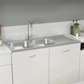 Chiuveta bucatarie cu 2 cuve, argintiu, 1200x600x155 mm, otel 1200 x 600 x 155 mm